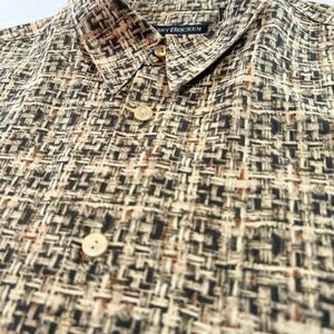 Barry Bricken Button Down Shirt Mens XL Silk Tencel Abstract Print Short Sleeve